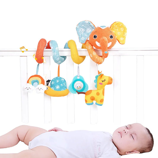 Jollybaby Soft Stuffed Animal Bed Toys Spiral Pram Toys with Musical Features Soothing Hanging Inside Baby Cribs and Car