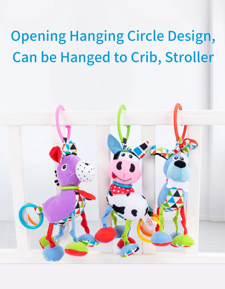 Eco Friendly Animal Sensory Baby Toddler Hanging Rattle Baby Pull String Vibrator Rattle Ring Plush Toy