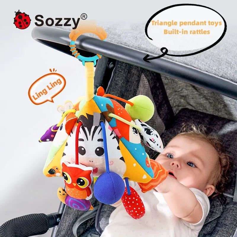 Sozzy Custom Sensory Education Baby Hanging Rattle Toys Soft Activity Plush Toy Montessori Pull String Toys