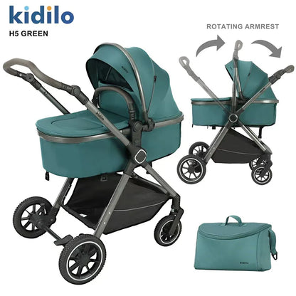 0-3 Years 3 in 1 Kidilo Baby Stroller with Car Seat, Non-Toxic Durable Foldable Travel Stroller for Toddlers Family Trips H5