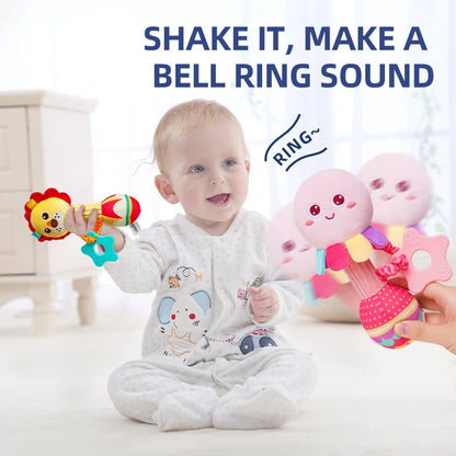 Soft Plush Baby Rattles Baby Sensory Hand Hammer Rattle Squeaker Sticks Animal Rattles Shaker for Kids