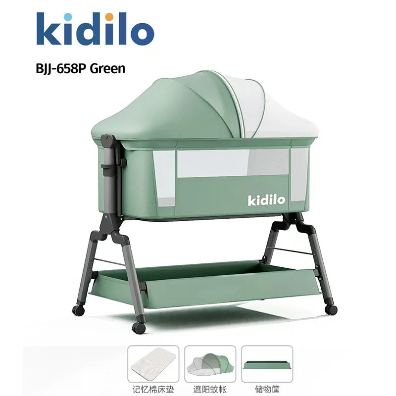 Newborn Foldable Portable Modern Kidilo Luxury Baby Crib, Convertible 3 in 1 Bedside Crib with Mosquito Net for Nursery BJJ-658P