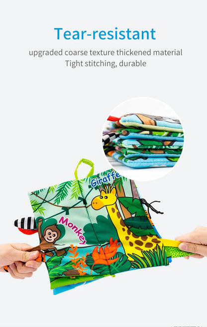 Jollybaby Top Selling Crinkle Paper Cloth Washable Animal Soft Tails Early Sensory Educational Jelly Cat Baby Books Toys Fabric