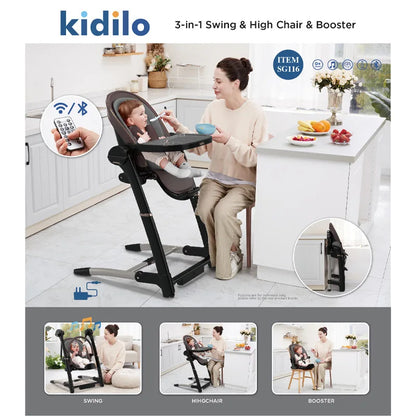 Kidilo 6-36 Months 3 in 1 Foldable Baby High Chair, Non-Toxic Feeding Chair for Home & Small-Space Toddler & Baby Dining SG116