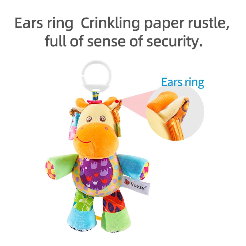 Custom Animal Soft Plush Stuffed Doll Hanging Musical Rattle Toys Baby Pulling Plushies Musical Toy for Newborn