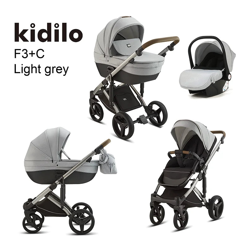 Kidilo 0-3 Years 3 in 1 Baby Stroller with Car Seat Non-Toxic Durable Foldable Travel Stroller for Toddlers Family Trips F3+C