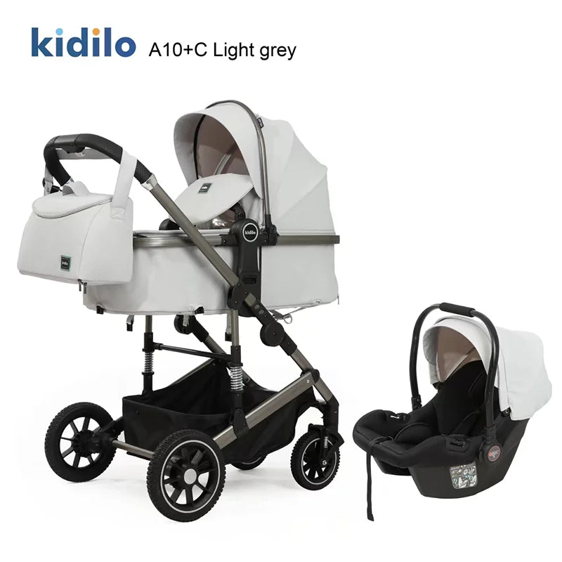 0-3 Years 3 in 1 Kidilo Baby Stroller with Car Seat, Non-Toxic Durable Foldable Travel Stroller for Toddlers Family Trips A10+C