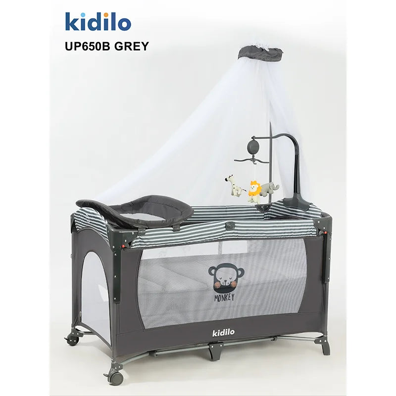 Newborn Foldable Portable Modern Kidilo Luxury Baby Crib, Convertible 3 in 1 Bedside Crib with Mosquito Net for Nursery UP650B