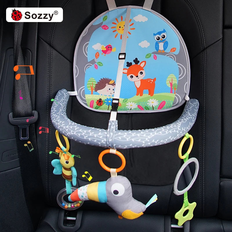 SOZZY Soft Activity Arch with Mirror and Rattle Double Sided Music Toys for Rear Facing Car Seat Packaged Sets