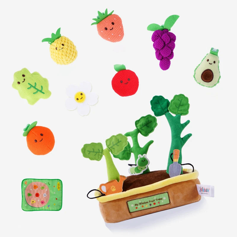 Jollybaby Custom Educational Plush Toys Baby Fruits Vegetables Trees Pretend Play Set with Rattle Squeaker Crinkle