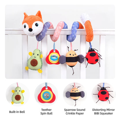 SOZZY Custom Fox Animal Crib Hanging Toy Cotton Spiral Baby Rattles for Stroller Activity Newborn Squeaker Toy