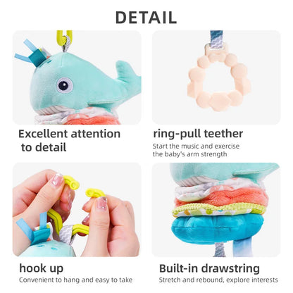 Custom Plush Animal Rattle Pull Musical Sensory Baby Hanging Musical Toy Play Jitter Toy with Music Box for Car Seat Stroller
