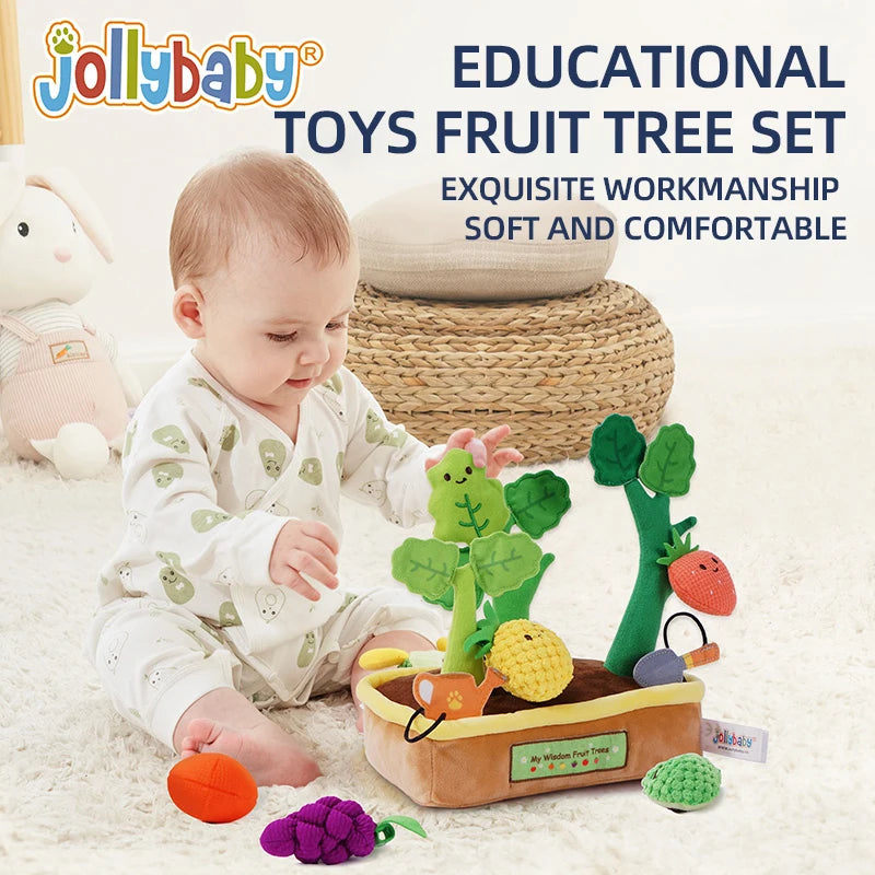 JOLLYBABY Preschool Kitchen & Food Pretend Play Set Washable Fabric Soft Plush Stuffed Toy Educational Sensory Toy for Babies