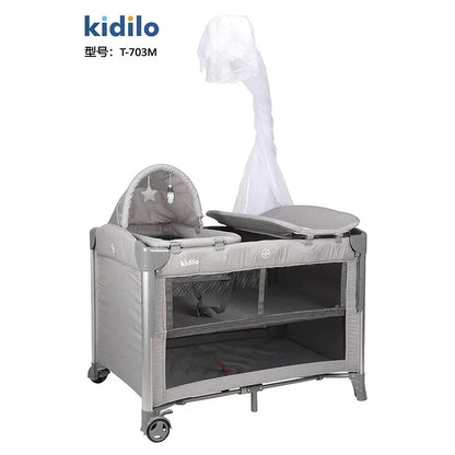 Kidilo Luxury Bedside Crib Newborn Foldable Travel Play Baby Portable Bed 3 in 1 Set Modern Mosquito Net for Bedrooms T-703M