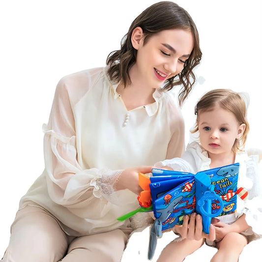 JOLLYBABY Tails English Learning Baby Educational Toys Baby Soft Cloth Book with Music Custom Logo Musical Book Farm Animal
