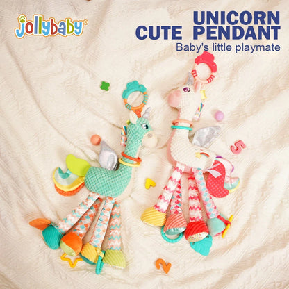 Jollybaby Soft Stuffed Animal Rattle Montessori Pull String Toy Baby Hanging Toy for Car Seat Stroller Custom Vibrator Exercise