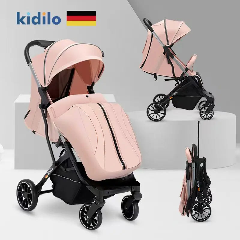 0-3 Years Foldable Kidilo Baby Stroller Lightweight Non-Toxic Travel Stroller with Adjustable Handle for Toddlers Daily Walk K20