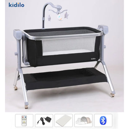 Newborn Foldable Portable Modern Kidilo Luxury Baby Crib, Convertible 3 in 1 Bedside Crib with Mosquito Net for Nursery Y11