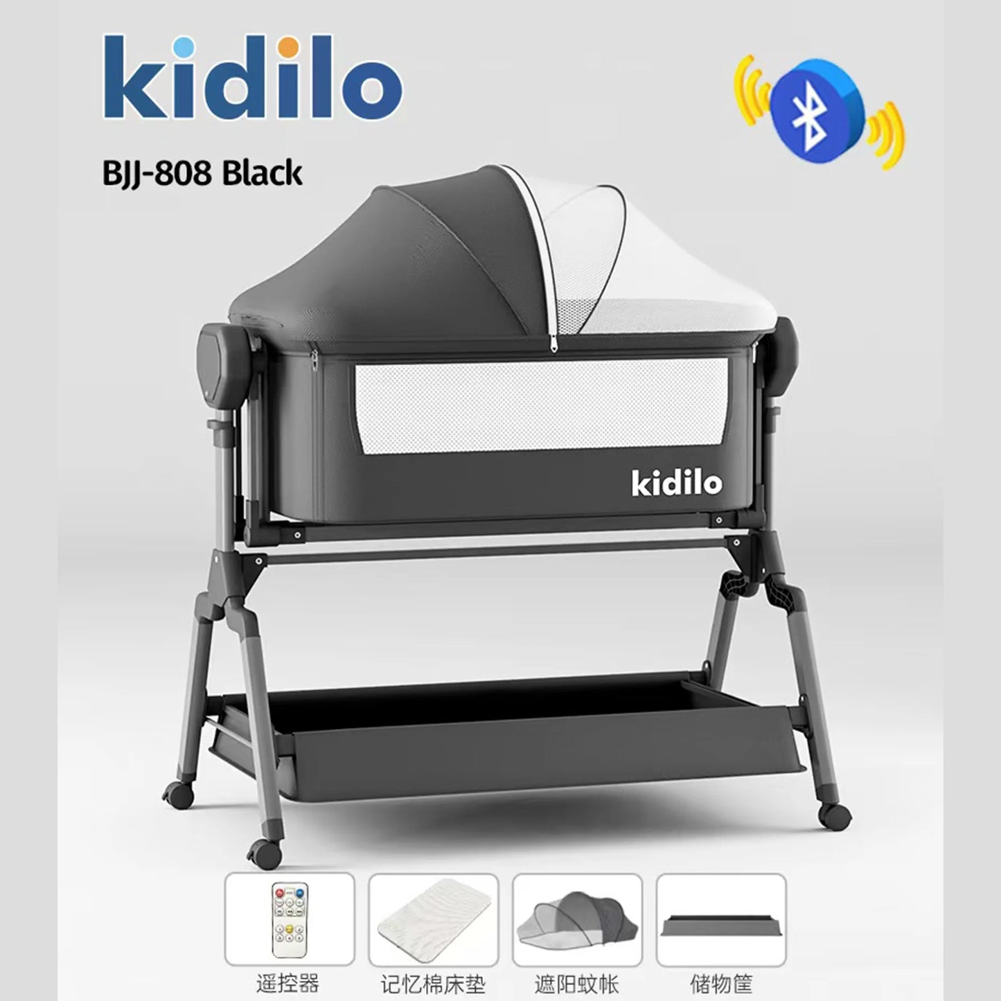 Kidilo Newborn Foldable Modern Travel Play Baby Portable Bedside Crib Bed 3 in 1 Luxury Set Mosquito Net for Babies BJJ-808