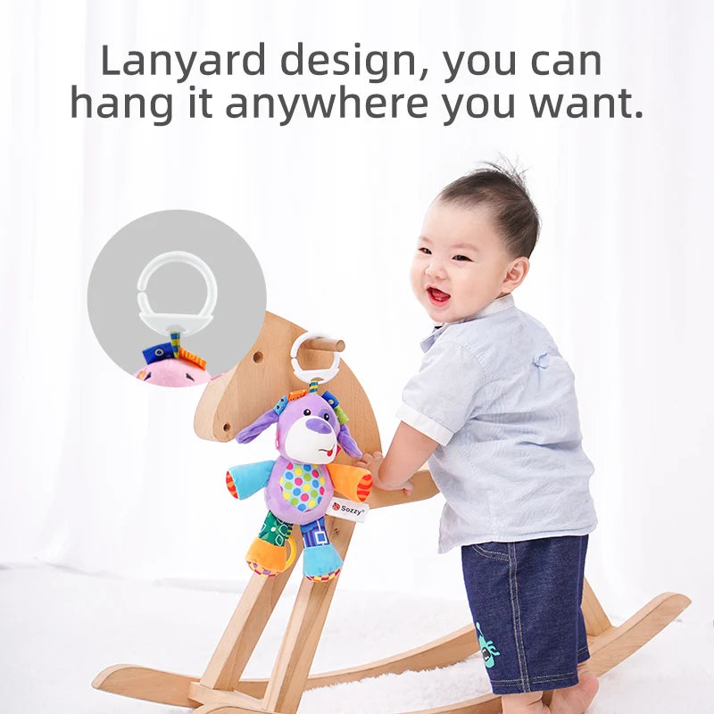 Custom Animal Soft Plush Stuffed Doll Hanging Musical Rattle Toys Baby Pulling Plushies Musical Toy for Newborn