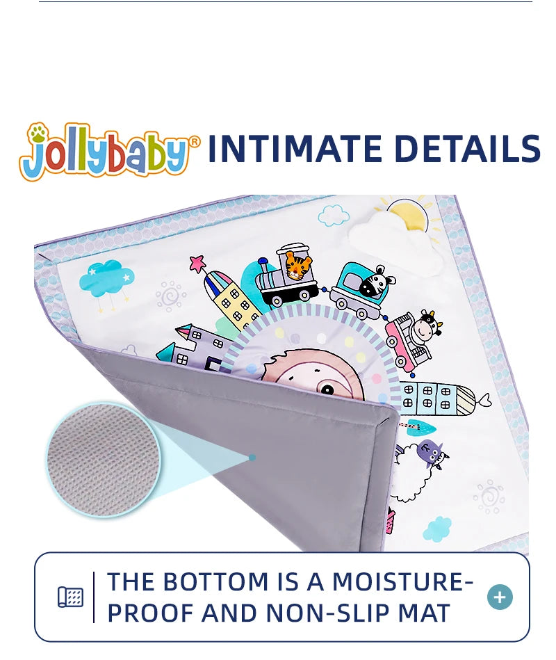 Jollybaby Eco-friendly Unisex Baby Activity Gym Mat Cotton Carpet Thicker Non-Slip Floor Mat Washable for Newborns Picnics