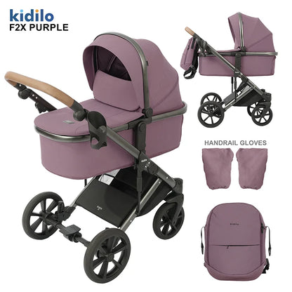 0-3 Years 3 in 1 Kidilo Baby Stroller with Car Seat, Non-Toxic Durable Foldable Travel Stroller for Toddlers Family Trips F2X