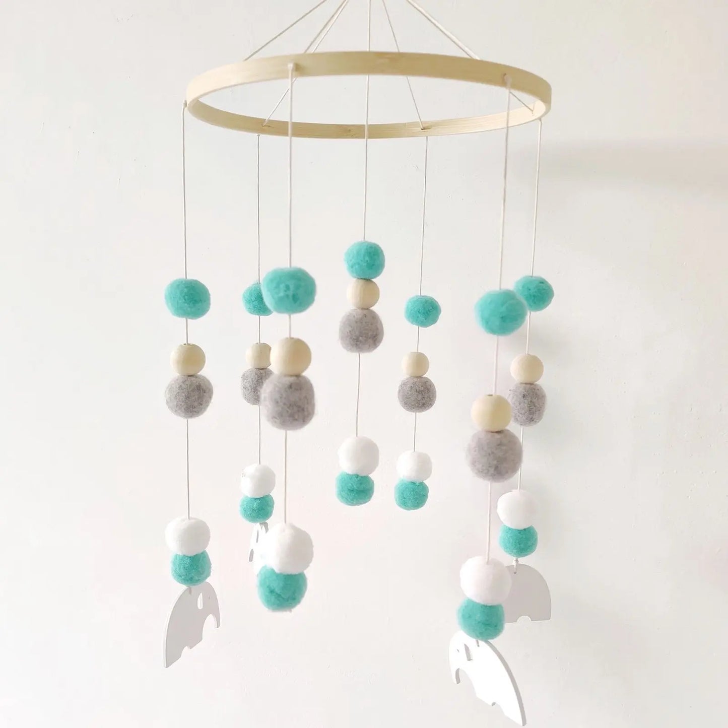 Mobile Wind Chime Hanging Toys Crib Bed Wood Musical Plush Custom Mobile Baby with Felt Balls Baby for Baby Unisex 2 to 4 Years