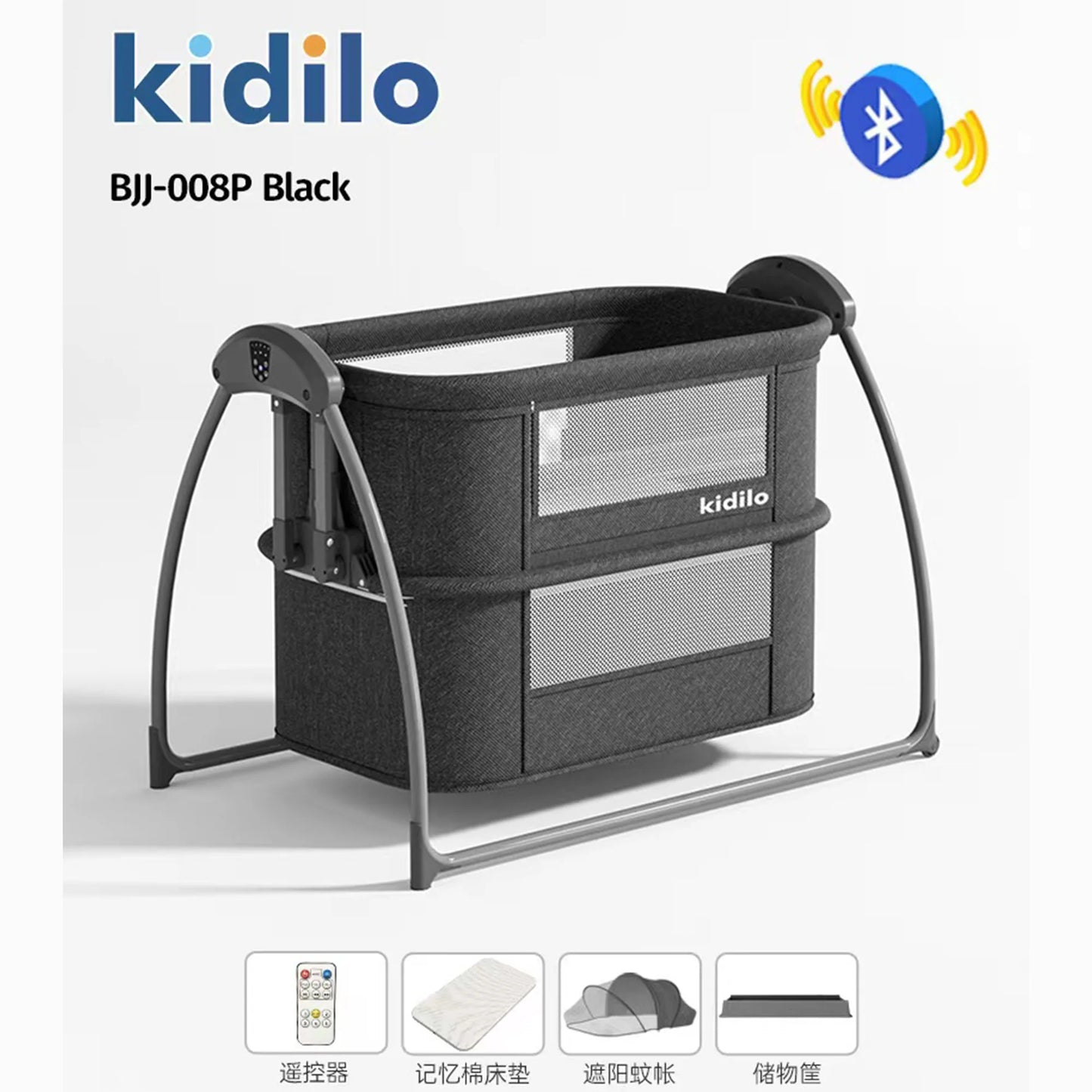 Newborn Foldable Portable Modern Kidilo Luxury Baby Crib, Convertible 3 in 1 Bedside Crib with Mosquito Net for Nursery BJJ-008P