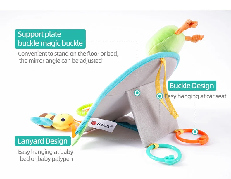 Jollybaby 2025 Fox Sensory Activity Toy Set Soft Baby Carseat/Crib Hanging Toy Floor Tummy Time Mirror Travel Activity Toys