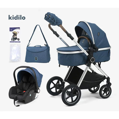 Kidilo 0-3 Years 3 in 1 Baby Stroller with Car Seat Non-Toxic Durable Foldable Travel Stroller for Toddlers Family Trips H2X+C