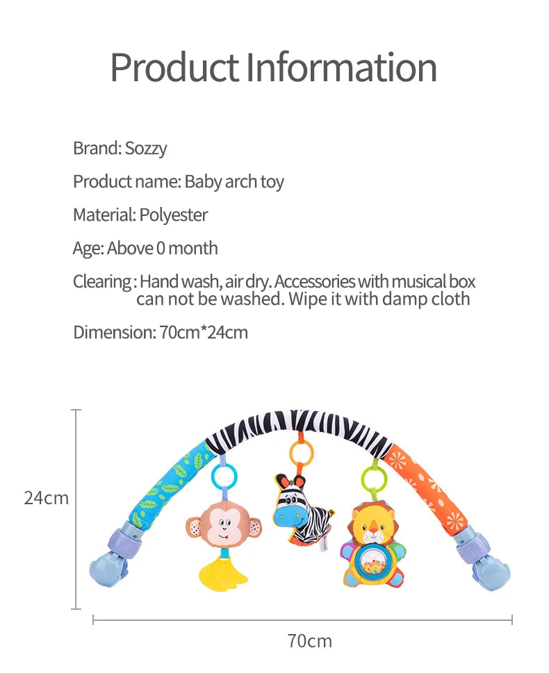 Jollybaby Custom Soft Plush Animals Musical Decorative Baby Rattle Stroller Bed Crib Arch Toys for 0-6 Months Babies Kids