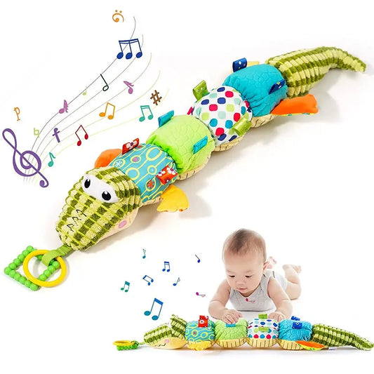 Jollybaby Animal crocodile Height Measurement Plush Toy Ruler Stuffed Multi-Textures Tummy Time Musical Toy with Rattles
