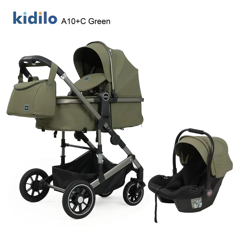 0-3 Years 3 in 1 Kidilo Baby Stroller with Car Seat, Non-Toxic Durable Foldable Travel Stroller for Toddlers Family Trips A10+C
