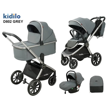0-3 Years 3 in 1 Kidilo Baby Stroller with Car Seat, Non-Toxic Durable Foldable Travel Stroller for Toddlers Family Trips D802