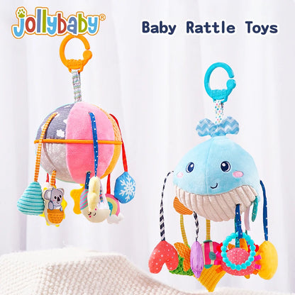 Jollybaby Custom Soft Activity Plush Toy Pull String Musical Sensory Hanging Toys for Toddlers Includes Teether Squeaker Set