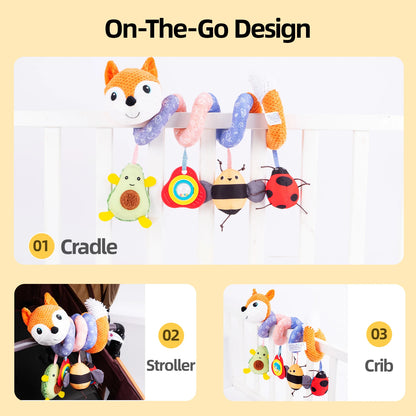 Factory Musical Toy Plush Stuffed Animal with Squeaker Hanging Rattle and Spiral Bed Toys for Baby's Stroller Crib and Mobile