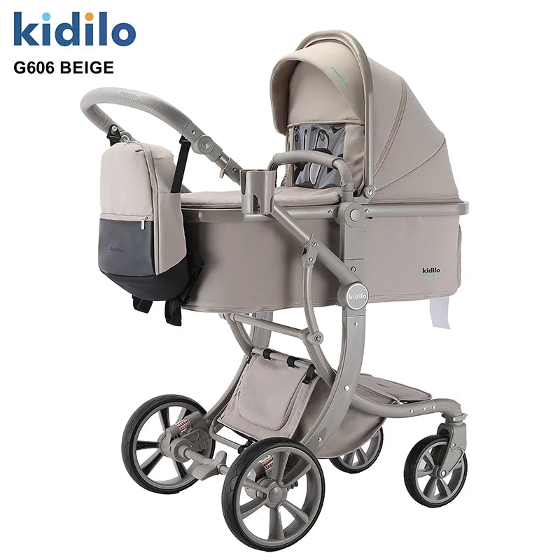 0-3 Years 3 in 1 Kidilo Baby Stroller with Car Seat, Non-Toxic Durable Foldable Travel Stroller for Toddlers Family Trips G606