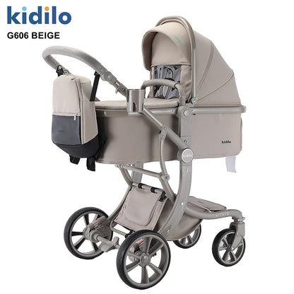 0-3 Years 3 in 1 Kidilo Baby Stroller with Car Seat, Non-Toxic Durable Foldable Travel Stroller for Toddlers Family Trips G606