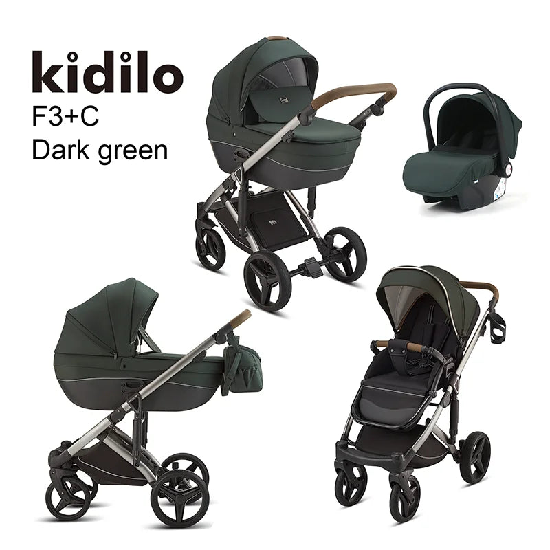 Kidilo 0-3 Years 3 in 1 Baby Stroller with Car Seat Non-Toxic Durable Foldable Travel Stroller for Toddlers Family Trips F3+C