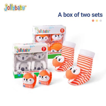 Jollybaby 4-Pack Newborn Koala Animals Soft Stuffed Infant Wrist Rattles Baby Rattle Socks Toys Set Comfortable Toy Gift