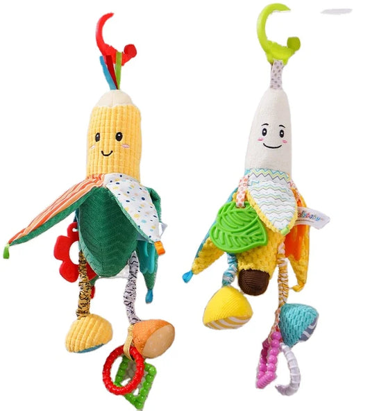 JOLLYBABY Toddler Sensory Soothing Teether Toy Soft Fabric Car Seat Rattles Washable Plastic Hanging Toys Creative Baby Play
