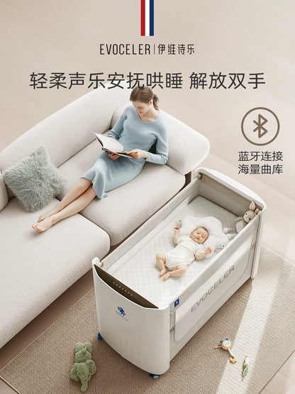 英國evoceler智能嬰兒床拼接大床可移動摺疊新生多功能便攜寶寶床