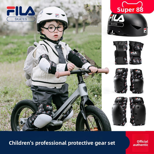 FILA Fila Children's Helmet Roller Skating Protector Set Knee Pads Scooter Skating Girl Bicycle Balance Bike Male